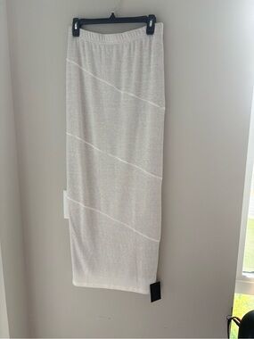 JLUXLABEL Light Gray Maxi Skirt with Diagonal Panel Detail